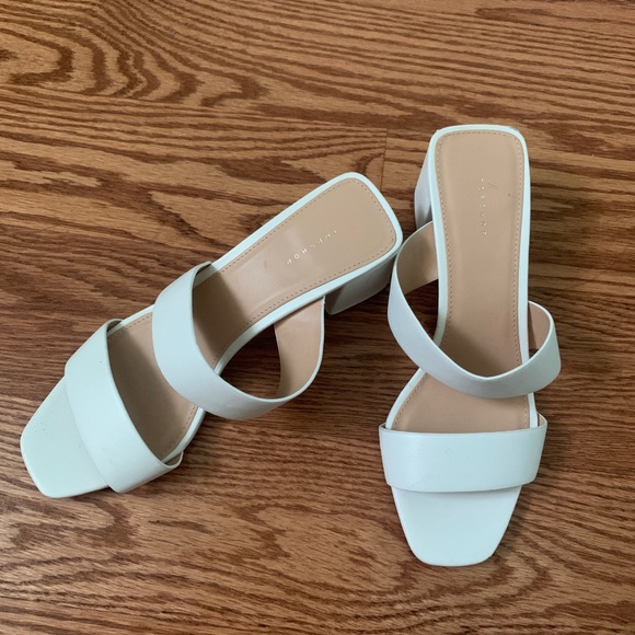 New Topshop White Double Strap Block Slides - Picture 3 of 4